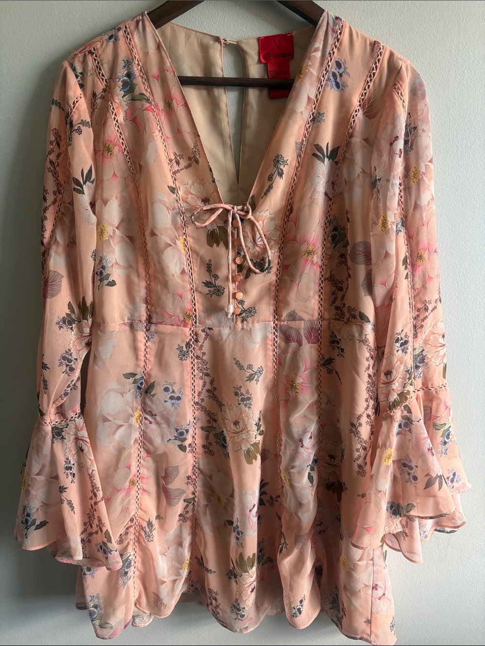V‎ Cristina Romantic Floral Bell Sleeve Boho Blouse Medium